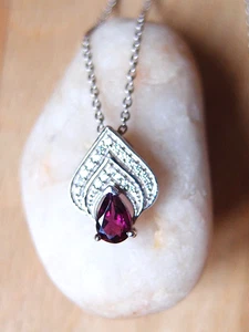 Natural Ember Garnet &Zircon Pendant Necklace Rhodium plated 925 Sterling Silver - Picture 1 of 6