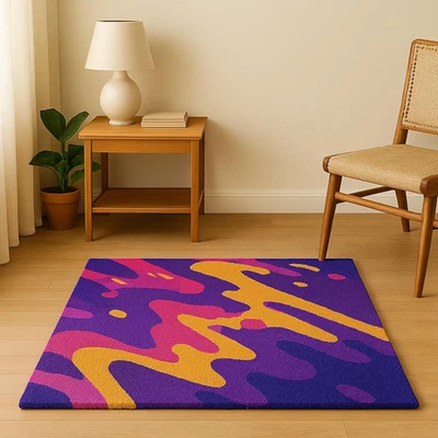 Hand-Tufted Rug Color Blaze – Abstract Purple, Orange, and Pink Design for Moder - Image 1 of 4