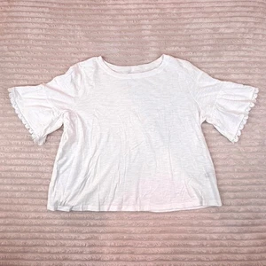 NEW Shein Curve 100% Cotton 3XL White Top Crochet Trim Flutter Sleeve Blouse - Bild 1 von 6