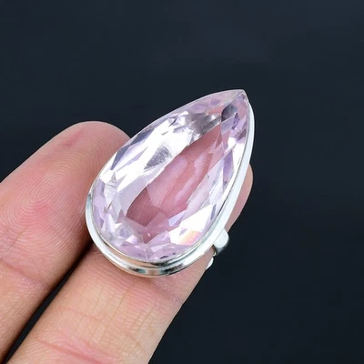 Anillo ajustable hecho a mano con piedras preciosas de pera de plata esterlina 925 kuncita rosa AAB 1116 Foto 1 de 4