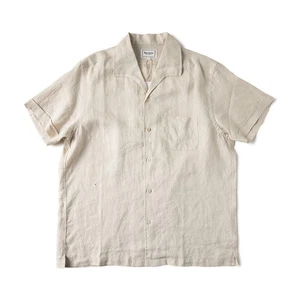 Men's Summer Casual Italian Collar Camp Collar Lightweight Linen Shirt-Apricot-L - Picture 1 of 8