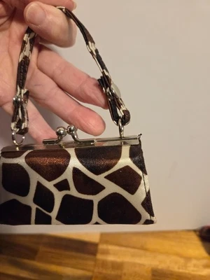 Mini Kiss Lock Vintage Coin/Lipstick Brown and White Pattern Purse - Image 1 of 4