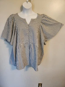 Camisa Top Terra & Sky Azul Blanco Peplum Rayas Manga Corta Flutter 4X - Imagen 1 de 6