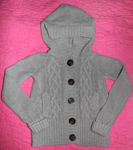 GAP KIDS Gray Cotton Mix Cabled Cardigan Hoodie Girls S (6-7) Cardigan Pockets - Picture 1 of 3