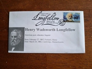 2007 Henry Wadsworth Longfellow poet Sc 4124 39c FDC with Custom cachet - Picture 1 of 1