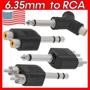 Mono Stereo 6.35mm to 2 RCA Splitter Adapter RCA Converter 2 F to M 1/4" Audio - Picture 1 of 8