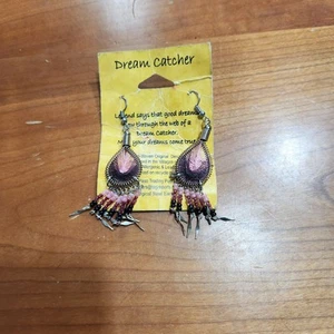 Dream Catcher Teardrop Earrings Pink And Purple Beautiful NOS - Picture 1 of 4