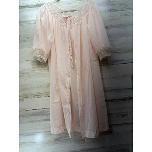 Vintage Barbizon Pink Peignoir Robe Size M Airess Blendaire Batiste Lace Floral - Picture 1 of 7