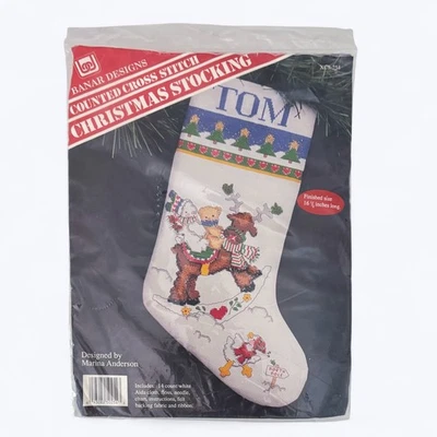 Banar Designs Cross Stitch 16" Long Christmas Stocking NEW SEALED Reindeer - Image 1 of 3