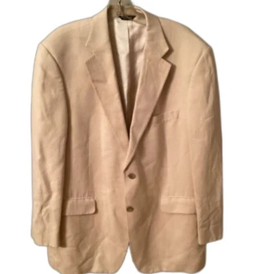 GRANT THOMAS LORD & TAYLOR 42R TAN SILK LINEN 2 BUTTON BLAZER SPORT COAT - Image 1 of 4
