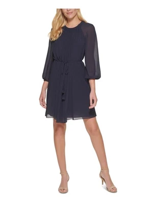 VINCE CAMUTO Womens Navy Lined Long Sleeve Fit + Flare Dress Petites 2P - Image 1 of 4