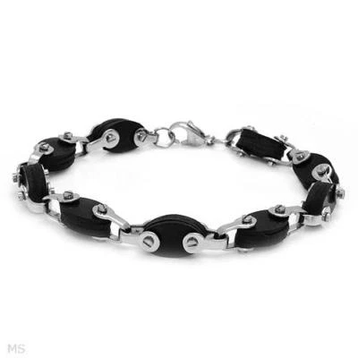 Terrific New Gentlemen's Bracelet in Black 橡胶和不锈钢 9.5 — 第 1/2 张图片