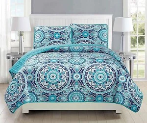 Twin/twin Extra Long 2pc Quilted Bedspread Set Oversized Coverlet Floral Turquoi - Picture 1 of 1