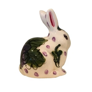 Vicki Carroll Small Bunny Rabbit Grape Design Hand Painted Signed 1995 IMPERFECT - Picture 1 of 6