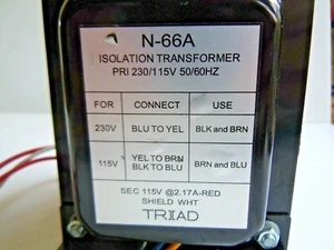 TRIAD N-66A ISOLATION TRANSFORMER PRI 230/115VAC - Bild 1 von 2
