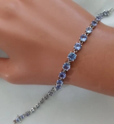 PULSERA TENIS TANZANITA ORO 14K 7.5" piedras graduadas en longitud Foto 1 de 4