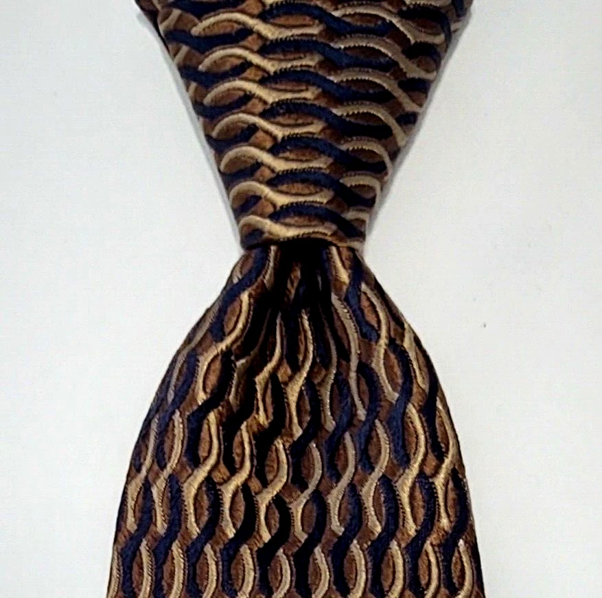 Corbata TOM JAMES Para Hombre 100% Seda EE. UU. Geométrica Marrón/Negro/Dorado Usada en Excelente Condición Foto 1 de 3