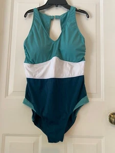 zuda Colorblocked V-Neck One Piece Swimsuit TEAL BLUE sz 18W   A475550 - Picture 1 of 4