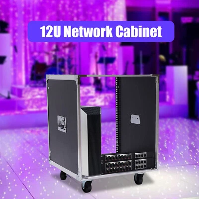 12U Cabinet Rolling Network Rack Audio Studio Video Telecom Equipment Rack Black - Image 1 of 4