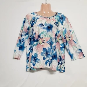 Alfred Dunner Women Top Blouse Shirt Size PL Floral Round Neck 3/4 Sleeve - Picture 1 of 13
