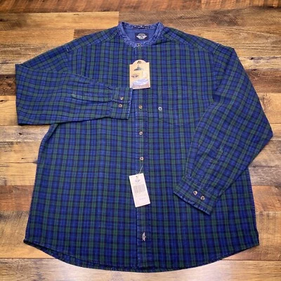 Vintage Dockers Shirt Mens Medium Tartan Plaid Green Button Up Band Collar New - Image 1 of 4