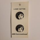 (Lot of 2) JHB International Black and White Woman Face Round Buttons 3/4"