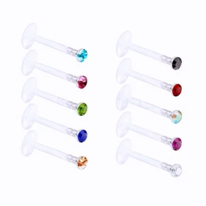 2pc 6mm-12mm Acrylic Bar Multi Size Crystal Ball Lip Monroe Labret Ear Piercing - Picture 1 of 15