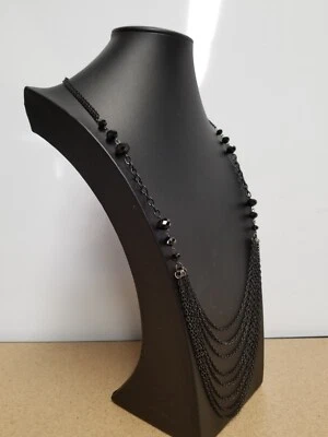 Collar largo Cookie Lee negro cadena en capas cristal cuentas 34" Foto 1 de 4