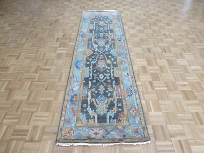 2'7 x 10 Runner Hand Knotted Charcoal Black Oushak Oriental Rug G14148 - Image 1 of 4