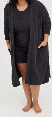 Torrid Open Front Tie Waist Teddy Lounge Robe Charcoal Grey 3/4 #H99605 - Image 1 of 3
