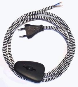Textilkabel Dimmer Lampenkabel 2-adrig Zuleitung Stecker schwarz weiß Exklusiv - Bild 1 von 5