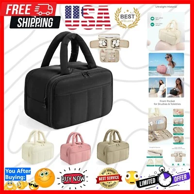 Bolsa de aseo de viaje grande hinchada para mujer - Elegante organizador de maquillaje en negro Foto 1 de 4