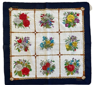 Gucci wildflowers Bouquet Botanical Neckerchief Scarf 22" sq Vintage Cotton - Picture 1 of 13