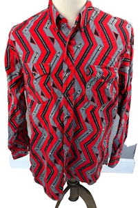Wrangler Cowboy Cut Western Single Stitch VINTAGE Aztec Red Mens Shirt Large - Picture 1 of 6