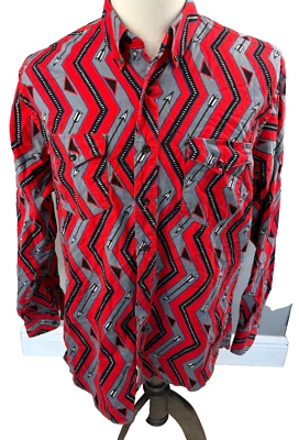 Wrangler Cowboy Cut Western Single Stitch VINTAGE Aztec Red Mens Shirt Large - Image 1 of 4