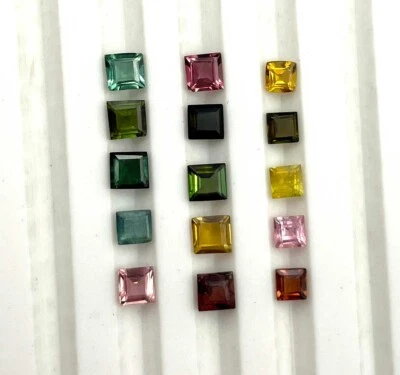 Natural Multi Tourmaline Square Cut Loose Gemstone Lot 23 Pcs 3-4 MM 5 CT - Image 1 of 4