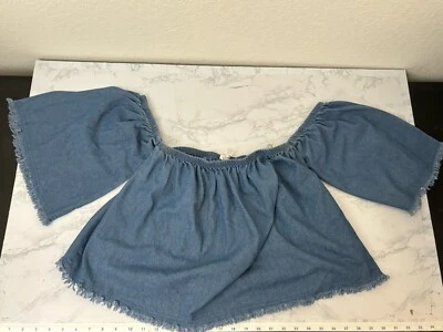 Top corto Better Be Jean manga 3/4 para mujer M denim dobladillo crudo pecho elástico F1 Foto 1 de 4