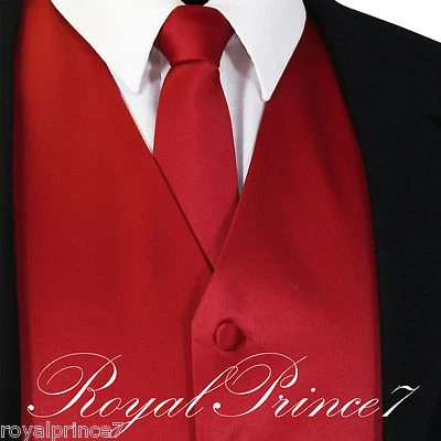 Nuevo Traje Esmoquin Rojo Fuego Hombres Sólido Chaleco Chaleco y Corbata Baile de graduación Boda Fiesta Foto 1 de 4