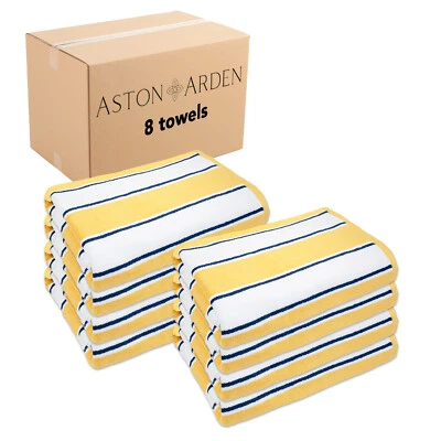 Toalla de playa de lujo Aston & Arden (estuche a granel de 8) - 35x70 - 600 GSM, rayas Foto 1 de 4