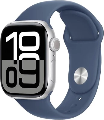 Apple Watch Series 10 GPS 46mm Aluminium Silber Sportarmband Denim M/L - Bild 1 von 3