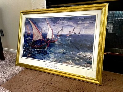 Vincent Van Gogh Art Seascape Saintes Maries Sail Boats Waves Artwork Print - Image 1 of 4