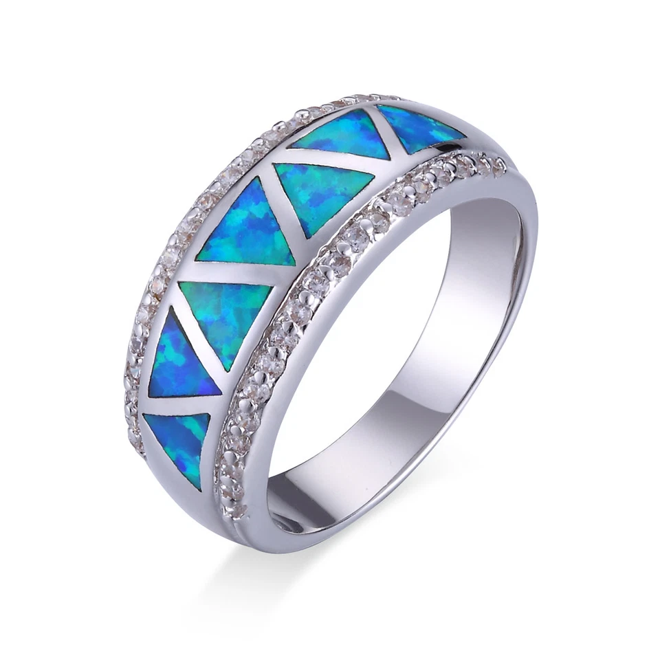 Ring Sterling Silber 925 Dreiecke aus Opal Feueropal blau u Zirkonia - Bild 1 von 4