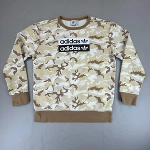 Adidas Sweatshirt Boys Large Brown White Beige Tan Sweater Camo Military Soccer - Picture 1 of 11