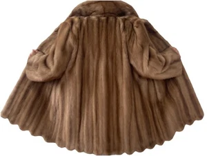 Real Natural PASTEL MINK Fur Coat Female Light Golden Brown Scalloped Hem 14 - Picture 1 of 11
