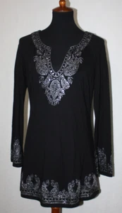 INC International Concepts SZ L Black & Silver Embroider Long Sleeve Top Sequins - Picture 1 of 6