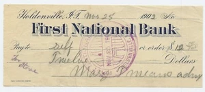 1902 HOLDENVILLE Indian Territory Oklahoma First National Bank Check - Picture 1 of 2