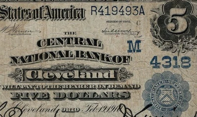 1902 $5 The Central National Bank of Cleveland Ohio DATE BACK CH#4318 PMG 20 - Image 1 of 3