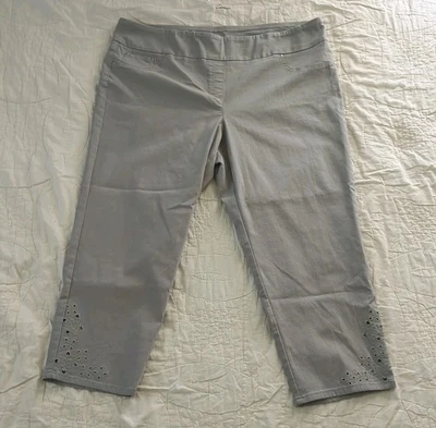 Ruby Rd Women’s Plus 22W Gray Ankle Jeans Eyelet Hem Stretch Comfort Cotton NWT - Image 1 of 4