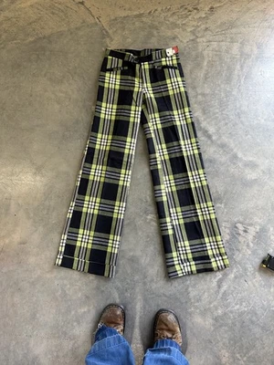 Calça hippie feminina vintage anos 70 marca masculina xadrez perna larga parte inferior do sino 30 x 34 - Imagem 1 de 4