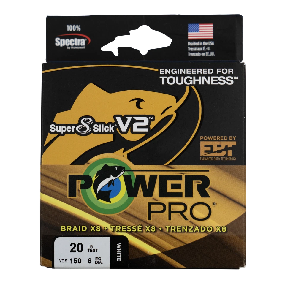 Плетеная леска PowerPro Super 8 Slick V2 - белая - 10 фунтов - 300 футов/100 ярдов (... - Изображение 1 из 1